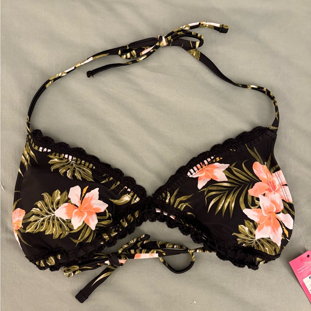 Xhilaration Floral Bikini Top with Pink and Yellow Accents